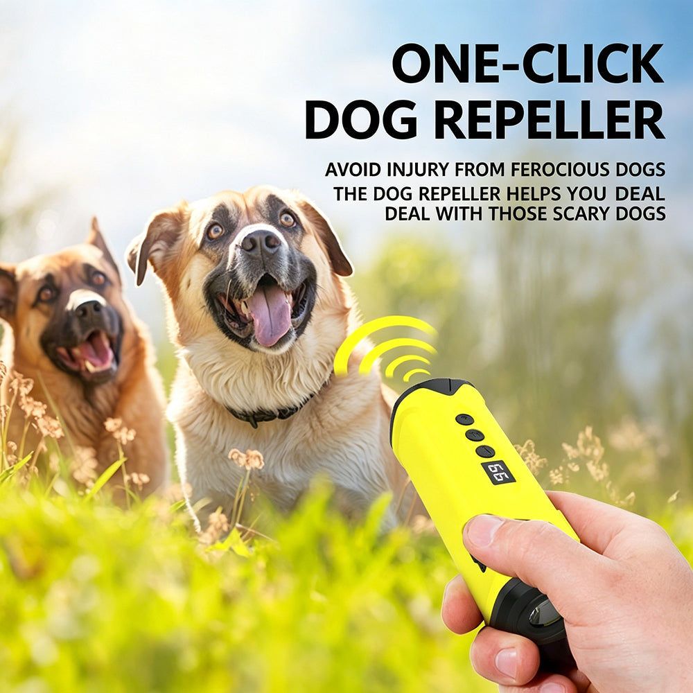 Ultrasonic Dog Chaser with Flashlight, 25000Hz Portable Dog Repellent for Aggressive Dogs, Rechargeable Handheld Dog Trainer Stop Barking, Multi-Function Pest Repeller for Outdoor Hiking, Camping