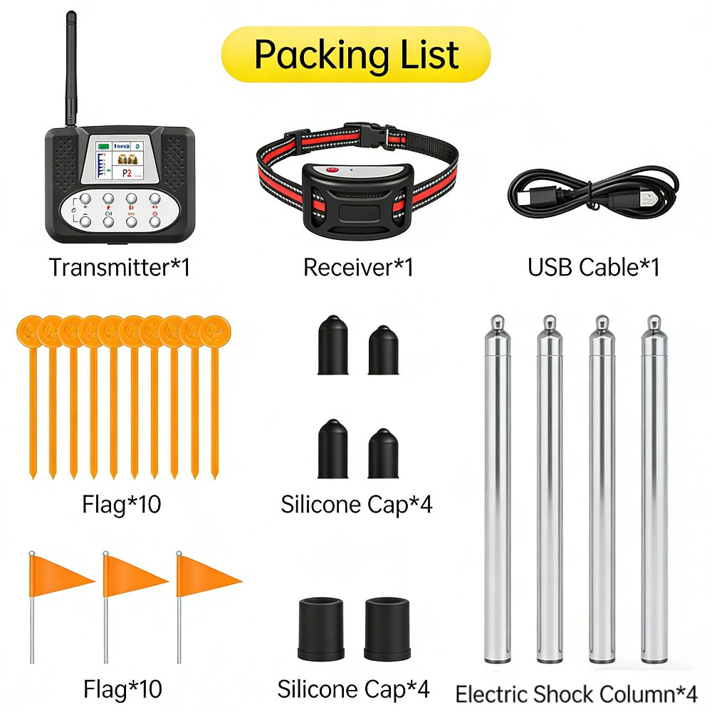 2-in-1 Wireless Dog Fence & Training Collar with Remote – 350m Range, Rechargeable, Waterproof, Safe Shock/Vibration/Sound Modes for All Dogs