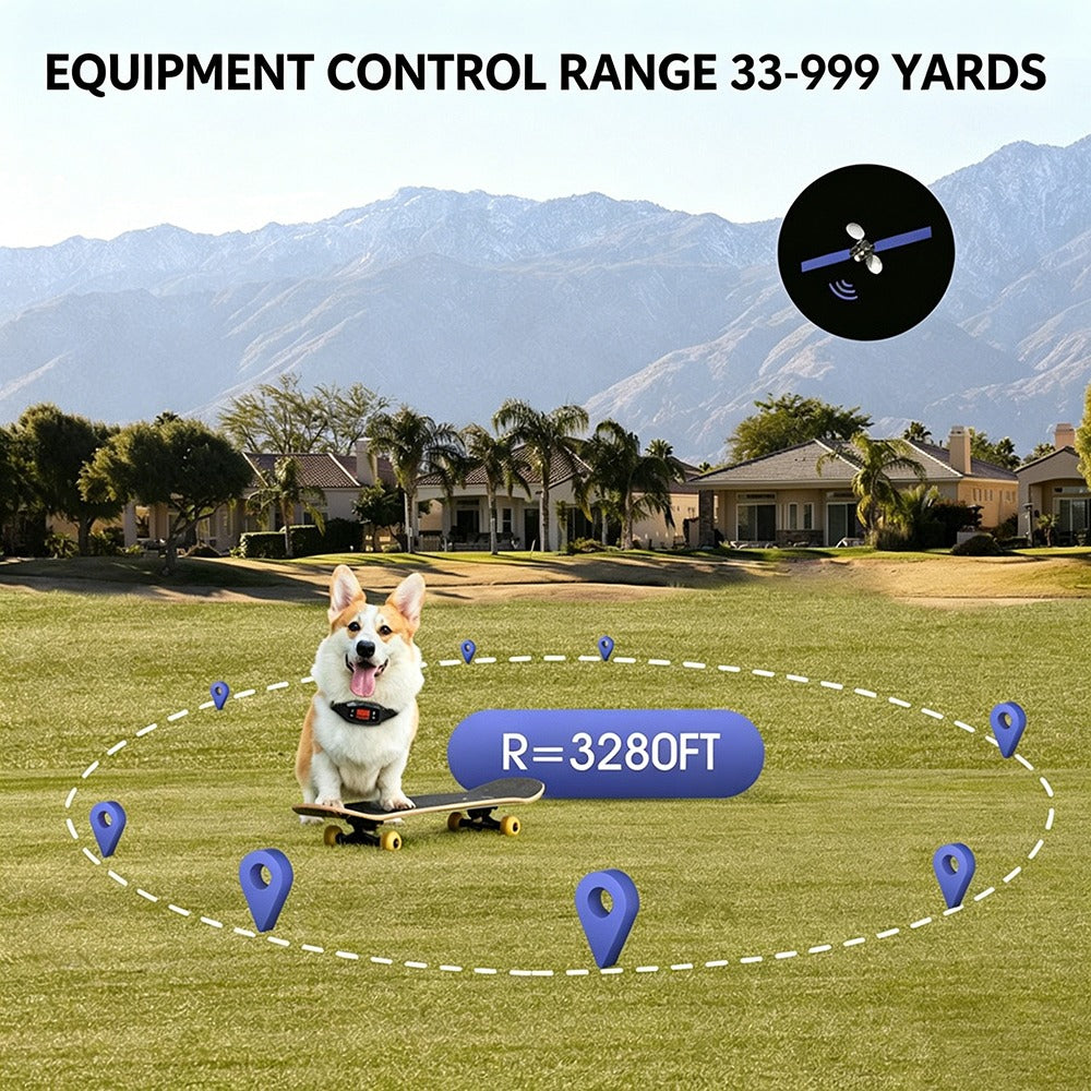 GPS Wireless Dog Fence Collar - 3280FT Range, Rechargeable 1500mAh, Waterproof Virtual Boundary System for Small Medium Large Dogs
