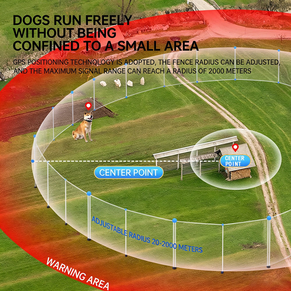 GPS Wireless Dog Fence with Remote Training Collar | 2000m Range, 3 Training Modes, Waterproof