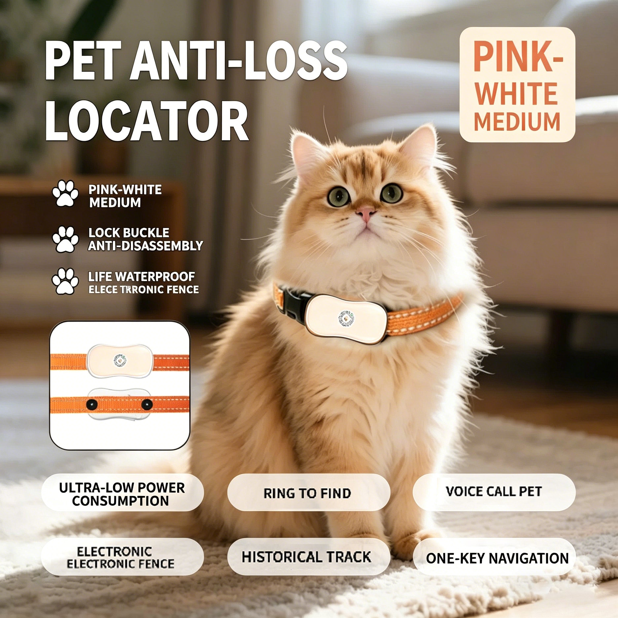 Pet GPS Tracker for Dogs & Cats, IP67 Waterproof Real-Time Location Tracking Collar with Voice Call & Geo-Fence, Rechargeable Smart Pet Locator with Historical Route