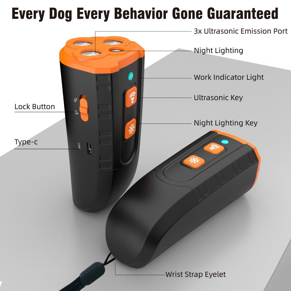 Stop Dog Barking Instantly - 3-in-1 Ultrasonic Repeller with Flashlight, Rechargeable Handheld Dog Training Device, No Shock, Ideal for Indoor & Outdoor Walks, Neighbor’s Dog Control