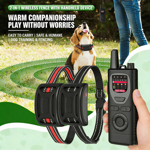 2-IN-1 WIRELESS DOG FENCE & TRAINING COLLAR | RECHARGEABLE IPX6 WATERPROOF | REMOTE CONTROL UP TO 4 DOGS