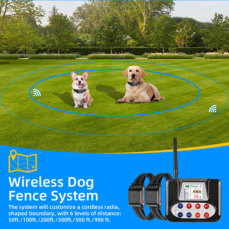 2-in-1 Wireless Dog Fence & Training Collar for 4 Dogs, Color LCD Screen, Waterproof Electric Pet Boundary Containment System with Beep/Vibration/Shock Modes