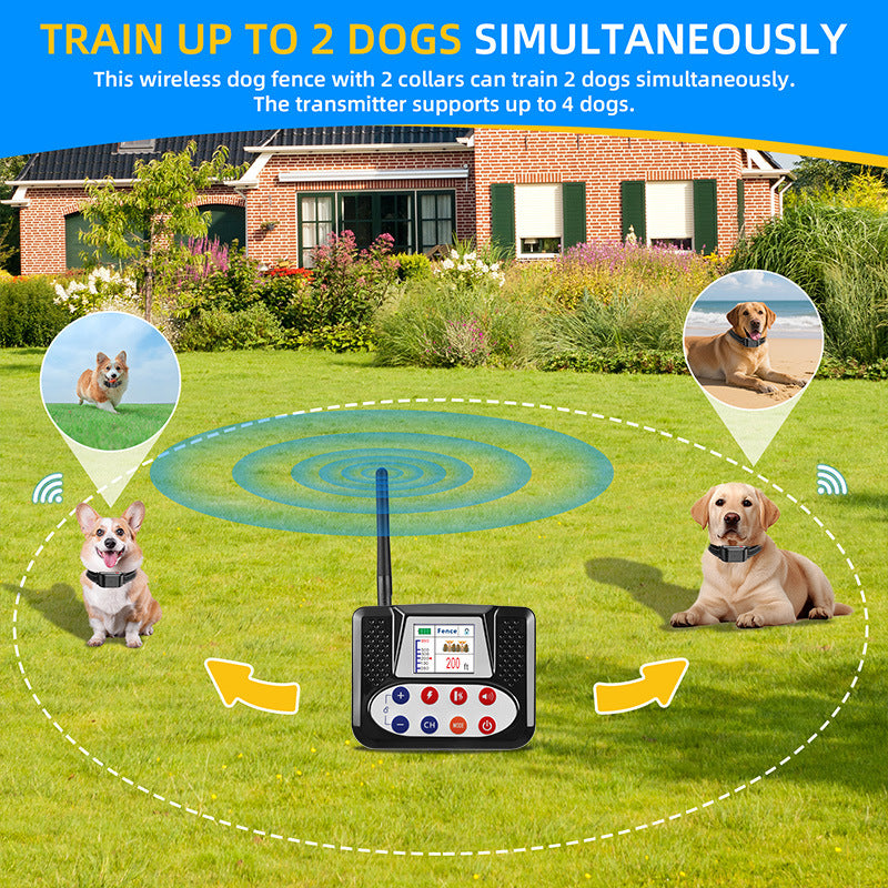 2-in-1 Wireless Dog Fence & Training Collar for 4 Dogs, Color LCD Screen, Waterproof Electric Pet Boundary Containment System with Beep/Vibration/Shock Modes