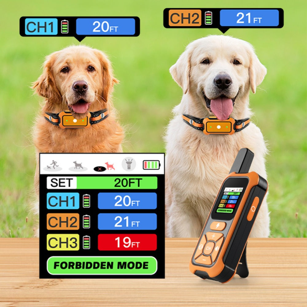 3 Dog GPS Fence & Training Collar with Color Screen, 330FT Range, IP67 Waterproof, Rechargeable Dog Trainer with Beep/Vibration/Shock Modes for All Dog Sizes