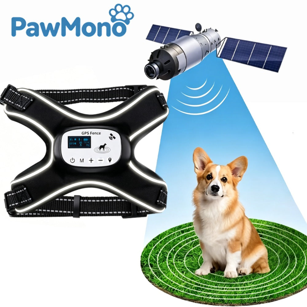 GPS Wireless Dog Fence Harness, No Subscription GPS Pet Containment System with Vibration & Tone, Waterproof Rechargeable GPS Fence for Dogs