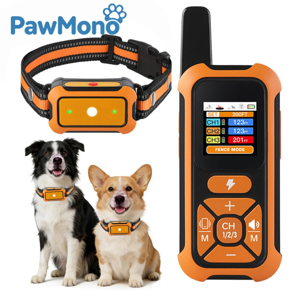 3 Dog GPS Fence & Training Collar with Color Screen, 330FT Range, IP67 Waterproof, Rechargeable Dog Trainer with Beep/Vibration/Shock Modes for All Dog Sizes