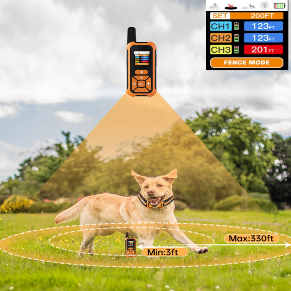 3 Dog GPS Fence & Training Collar with Color Screen, 330FT Range, IP67 Waterproof, Rechargeable Dog Trainer with Beep/Vibration/Shock Modes for All Dog Sizes